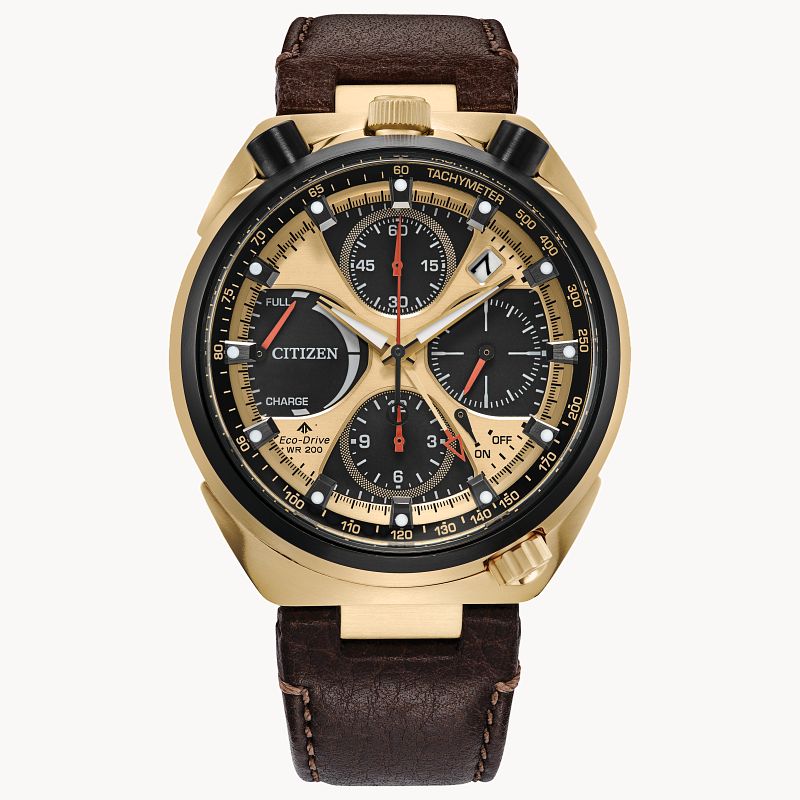 Promaster Tsuno Chrono Racer Gold Tone Dial Leather Strap AV0072
